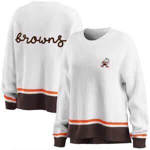 WOMEN'S WEAR by Erin Andrews White/Brown Cleveland Browns Pullover Sweater M